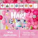 7x5 FT Birthday Banner Backdrop Pink Background Wall Decor for Kids Girls Cartoon Dog Theme Party Decorations