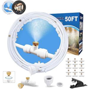 Misters for Outside Patio,Misting System for Cooling Outdoor,50Ft (15M),Water Mist Hose DIY Kit for Porch,Canopy,Deck,Umbrella,Garden,Greenhouse,Yard,Plants,Trampoline Sprinkler Accessories for Kids