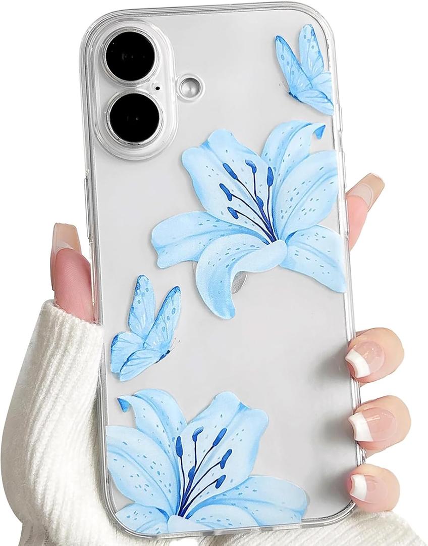 NITITOP Compatible for iPhone 17 Case Cute Flower - Blue