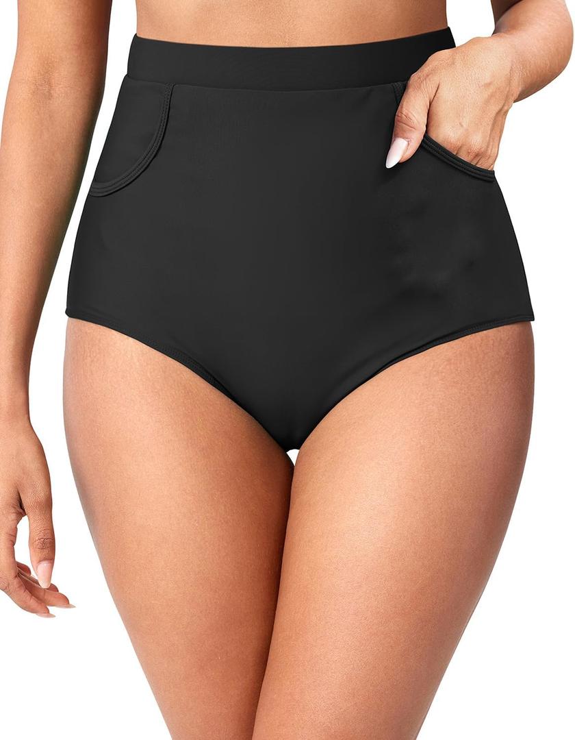 Tempt Me Women's High Waisted Bikini Bottom - Full Coverage Swimsuit Tummy Control Bathing Suit Swim Bottom with Pockets 2025,small