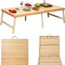 Foldable Boho Wooden Picnic Table, No Assembly Required 60" x 30" Portable Outdoor Indoor Low Picnic Table for Floor Camping, Seating, Beach, Backyard, BBQ, Seats 68 People