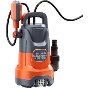Sump Pump with Float 1HP Clean/Dirty Submersible Water Draining Pump 4500GPH Electric Portable Water Transfer Pumps for Pool Basement Garden Spa Hot Tubs Pond Flood Yard, Orange