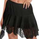LOMON Women Y2k Mini Slip Skirt with Lace Trim Pleated Ruffle Short Skirts Flowy Club Night Skort Underskirt XL (Black)