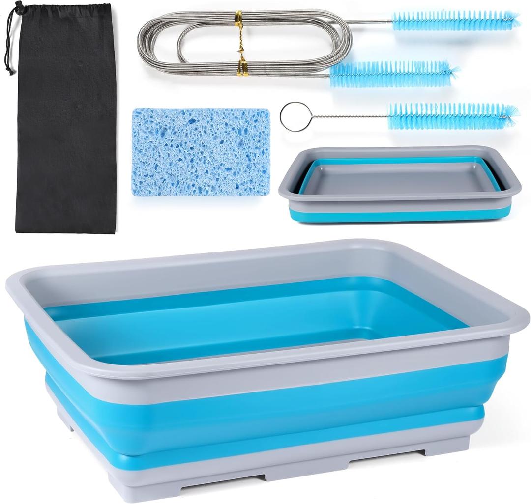CPAP Cleaning kit Hose and Mask Brush with Collapsible Wash Basin TubSponge and Storage Hag6.9ft Extra Long Hose Brush, Compatible with 15mm and 22mm HosesBlue