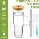 Birity 24oz Glass Cups with Lids and Straws,Glass Tumbler with Handle,2 set–Reusable Glass Ice Coffee Cups with Lid and Straw for Smoothies,Tea,Juice,Boba Cup for Cold & Hot Drinks,Travel Cup