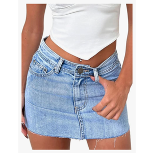 Women's Stretch Washed Vintage Jean Skirt Fringed Slim Fit Denim Mini Skirt, Size M