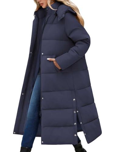 Jyanl Women Long Puffer Coat Thickened Quilted Jacket Winter Warm Parka Jacket Heavyweight Outwear Coat Full Zip Padded Jackets with Removable Hood Side Slits, Mediu