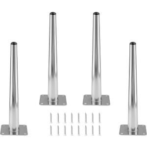 4pcs 10 Inch Furniture Legs, Straight Conical Metal Legs Chrome Mid-Century Style Furniture Feet for Sofa Cabinet Table Chair Cupboard Couch Ottoman Home DIY Projects (Silver)