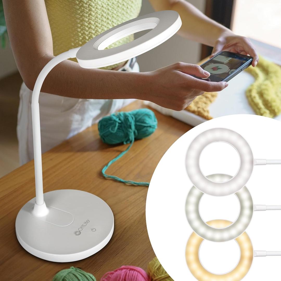 OttLite Vibe LED Ring Light, Rechargeable and Portable, 3 Color Temperatures, Book Light, Table Lamp Reading, Work, Desk Lamp for Home Office or Bedside