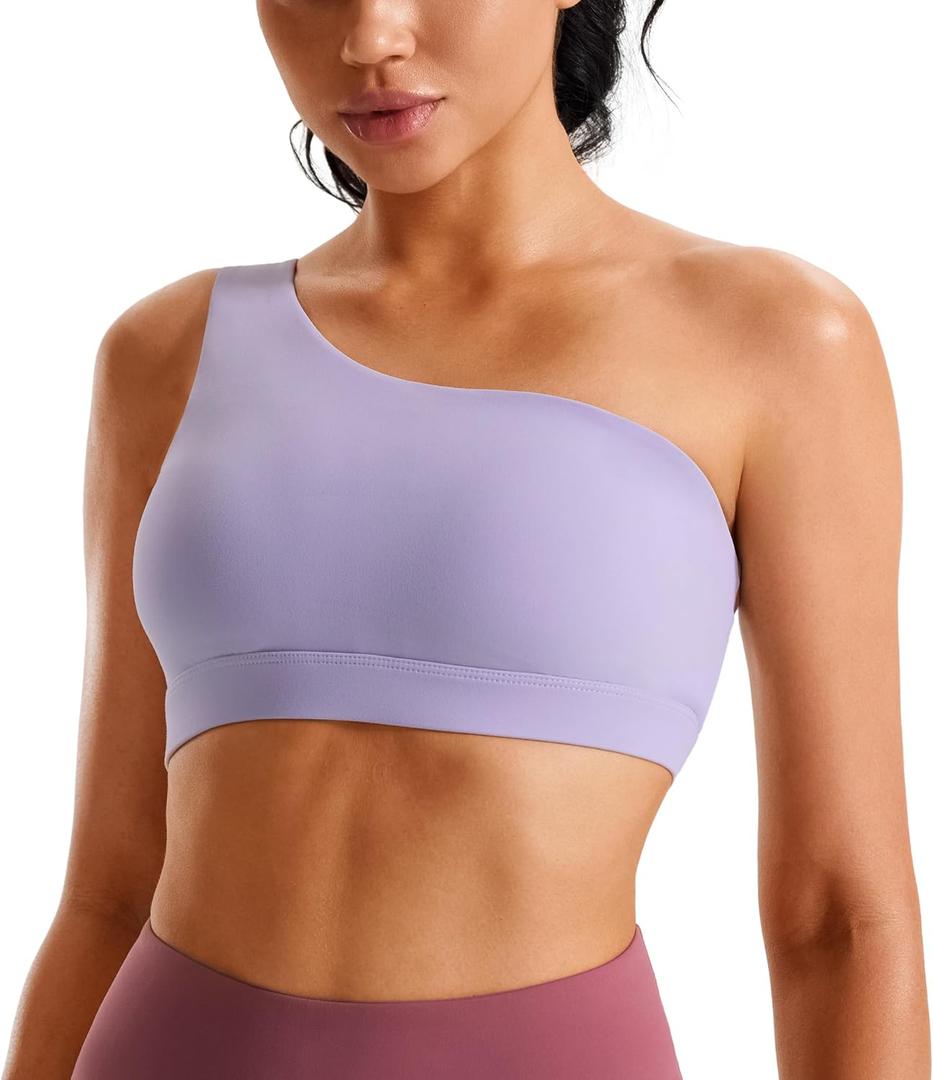 One Shoulder Sports Bras for Women Low Impact Asymmetrical Workout Tops Padded Yoga Right Shoulder Strap Bra (S)