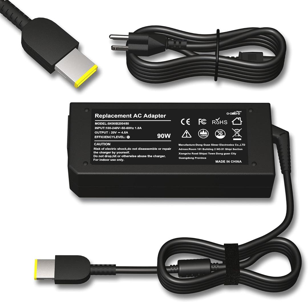 AC Adapter 90W 20V 4.5A Laptop Charger for Lenovo ThinkPad X1 Carbon T440 E431 G410 45N0237 45N0236 45N0239 344428U ThinkPad T431s Z510 PA-1900-081 0B46994 0B46995 Yoga 11s Flex 14 15D Power Cord