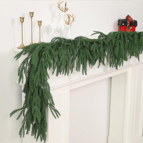 GIAUMA 9FT Norfolk Pine Garland Realistic - Thick Deluxe Faux Christmas Greenery Garland Artificial Green Winter Pine Garlands for Mantle Staircase Table Indoor Outdoor Xmas Holiday Decoration : Home & Kitchen