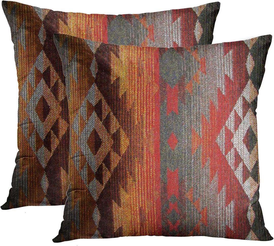 Emvency Set of 2 Aztec Throw Pillow Cover 18x18 Inches Decorative Pillowcase Navajo Orange Red Grey Tribal Decor Rectangle Pillow Cover with Hidden Zipper for Bedroom Sofa (Gold)