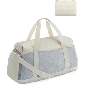 BAGSMART Foldable Duffle Bag for Women - 35L Carry On Weekender Overnight Sports Duffel with Shoe Compartment, Personal Item Travel Workout Bag for Travel Yoga, Beige