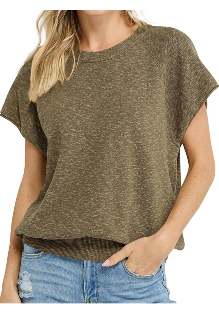 Saodimallsu Womens Short Sleeve Crewneck Sweater Summer Tops Casual Loose Knit Lightweight Basic Pullover Shirts, XL