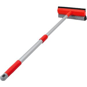 MAVRIZ Windshield Cleaner Tool 2 in 1 Car Window Squeegee with Extendable Handle (18"-28.5") Window Cleaner with Squeegee and Sponge for Shower, Glass Cleaning (Red and Black)