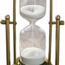 Vintage Hourglass Sand Timer Decor,360° Rotating 15 Min White Sand Visual Timer for Home,Office Desk Decor, Brown Base, White Sand