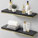 Floating Shelves for Wall,Large Deep Hanging Black Shelves with Gold,24 Inch Long Wall Mounted Shelves with Invisible Brackets for Living Room Bathroom Bedroom Kitchen Shelf Decor,Set of 2
