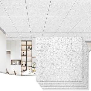 Art3d 12-Pack Stucco Texture Drop Ceiling Tiles 2x2 FT - Fire-Rated, Waterproof, Reusable - Premium PVC 24x24 Inch Ceiling Panels for Living Room Kitchen Bathroom Basement Office, White