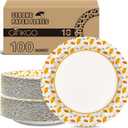 Ginkgo Paper Plates 10 Inch Bulk 100 Count, Heavy Duty Disposable Thanksgiving Plates and Fall Friends Party Paper Plates and Daily Use