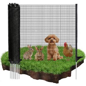 Temporary Fence with Posts, 3'x50' Plastic Fencing Garden Fence Animals Barrier with Fiberglass Stake Windbreak Rope, Portable Snow Fences, Fencing for Dogs Outdoors Backyard (Black)