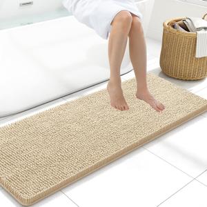 Arotive Bathroom Rugs 47x17, Extra Soft Absorbent Shaggy Chenille Bath Rugs, Machine Washable Rubber Backing Non-Slip Bath Mats for Bathroom Floor Tub and Shower, Home Decor Accessories, Beige