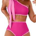 Herseas Women's One Bow Shoulder Bikini Sets 2 Piece Ruched Swimsuit Elegant Bathing Suit (X-Large)