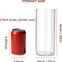 4 Pack Acrylic Cylinder Vases for Centerpieces, 8 inch Tall Clear Flower Vase, Unbreakable Vases,Hurricane Candle Holders Floating Candle Vase for Wedding Dinner Table Party Living Room Decor