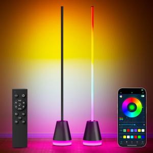 Keepsmile Smart RGB LED Corner Floor Lamp,Bright Tall Standing Lamps with APP and Remote,Modern Floor Lamp with Music Sync and 16 Million Colors, Ambient Lighting for Living Room Matte Black 2 Pack