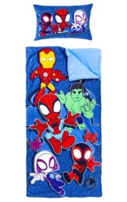 Kids Slumber Bag and Pillow - 54 x 27 Inch Comfy Indoor Sleeping Bag for School and Sleepovers, Spider-Man