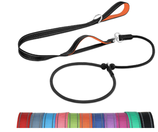 Joytale Tangle-Free Slip Leads for Dogs, 6 FT Slip Leash with Padded Double Handle, Reflective Nylon Training Leash for Small Medium Dogs 15-40 Lbs, Black/Orange