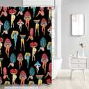 Funny Mushroom Butt Shower Curtain, Fun Cute Sexy Butt 70S 80S Fabric Shower Curtains for Bathroom Hippie Psychedelic Aesthetic Colorful Unique Cool Cloth Black Shower Curtain with 12 Hooks 47X64IN