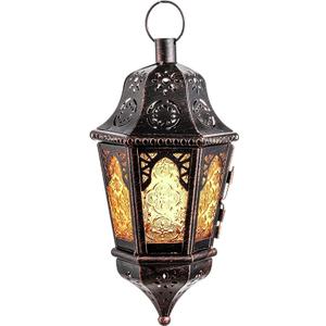 NEEDOMO Hanging Moroccan Lantern, 13.5'' Vintage Metal Candle Holder with 14.8" Chain, Ramadan Lanterns Decorative Indoor Outdoor for Home, Table, Patio, Porch, Christmas,Halloween, Spring (Amber)