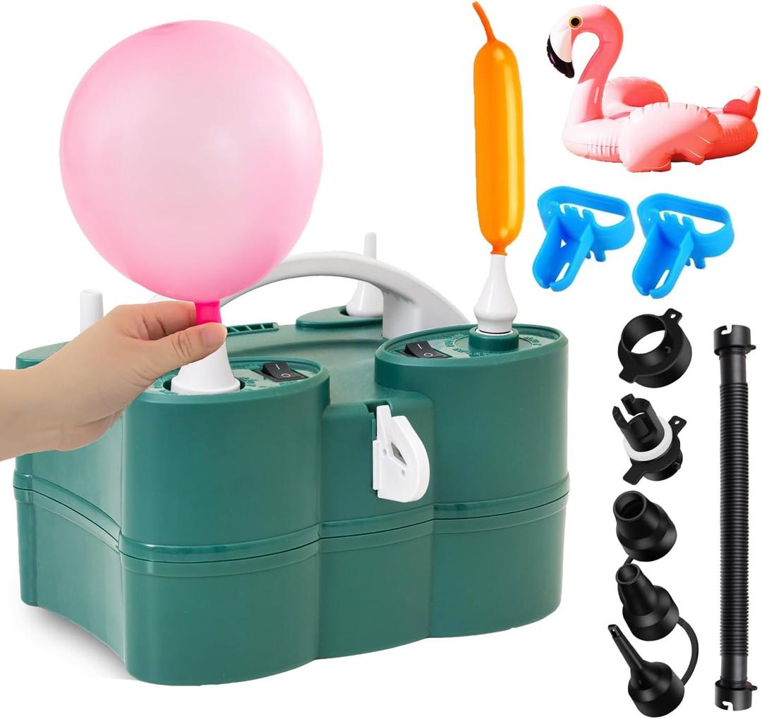 PY SUPER MODE Balloon Pump Electric,Portable Air Blower with Dual Nozzle Machine Inflator for Fast, (110V-120V 600W) Efficient and Easy Bulk Balloons Filling Different Occasions (Green)