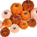 Lvydec Velvet Pumpkins Set Harvest Decoration, 12pcs Assorted Size Orange Cloth Pumpkins for Table Decoration Halloween Thanksgiving Autumn Festive Home Decor
