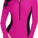 Daci Women Purple Rash Guard Long Sleeve One Piece Swimsuit Zipper Surfing Bathing Suit UPF 50 XS