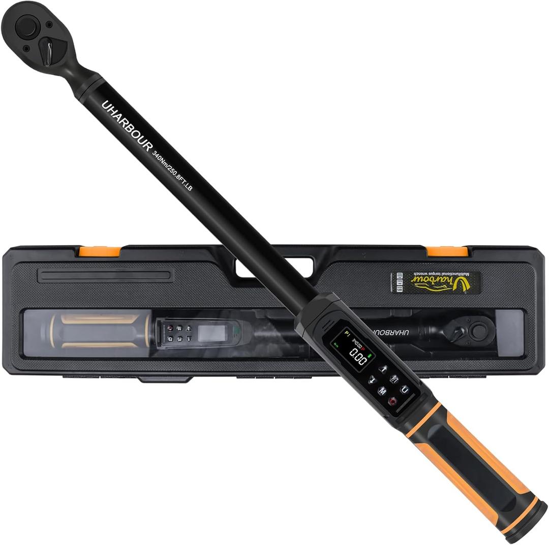 Digital Torque Wrench 1/2 Drive, 3.8-250.8 Ft.lb Range, 1/2 Digital Torque Wrench 1% Accuracy with Vibration, Buzzer and LED Alert, Suitable for Car, Motorcycle and Bicycle