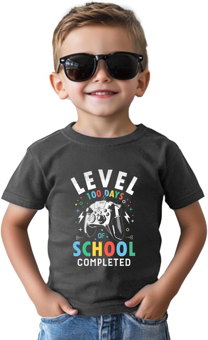 Habudda Toddler 100 Days of School Shirt Kids for Boys Girls 100th Day of School Costume T-Shirt Short Sleeve Tops Tee 2T-8Y