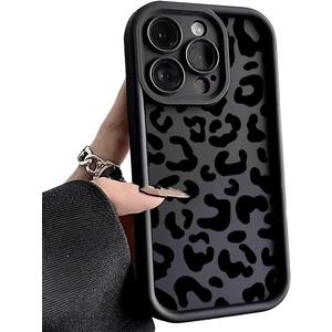 Phone Case for Women/Girls, Black Leopard Print Pattern Silicone Shockproof Soft Phone Case Compatible with iPhone 13 Pro Max, Black