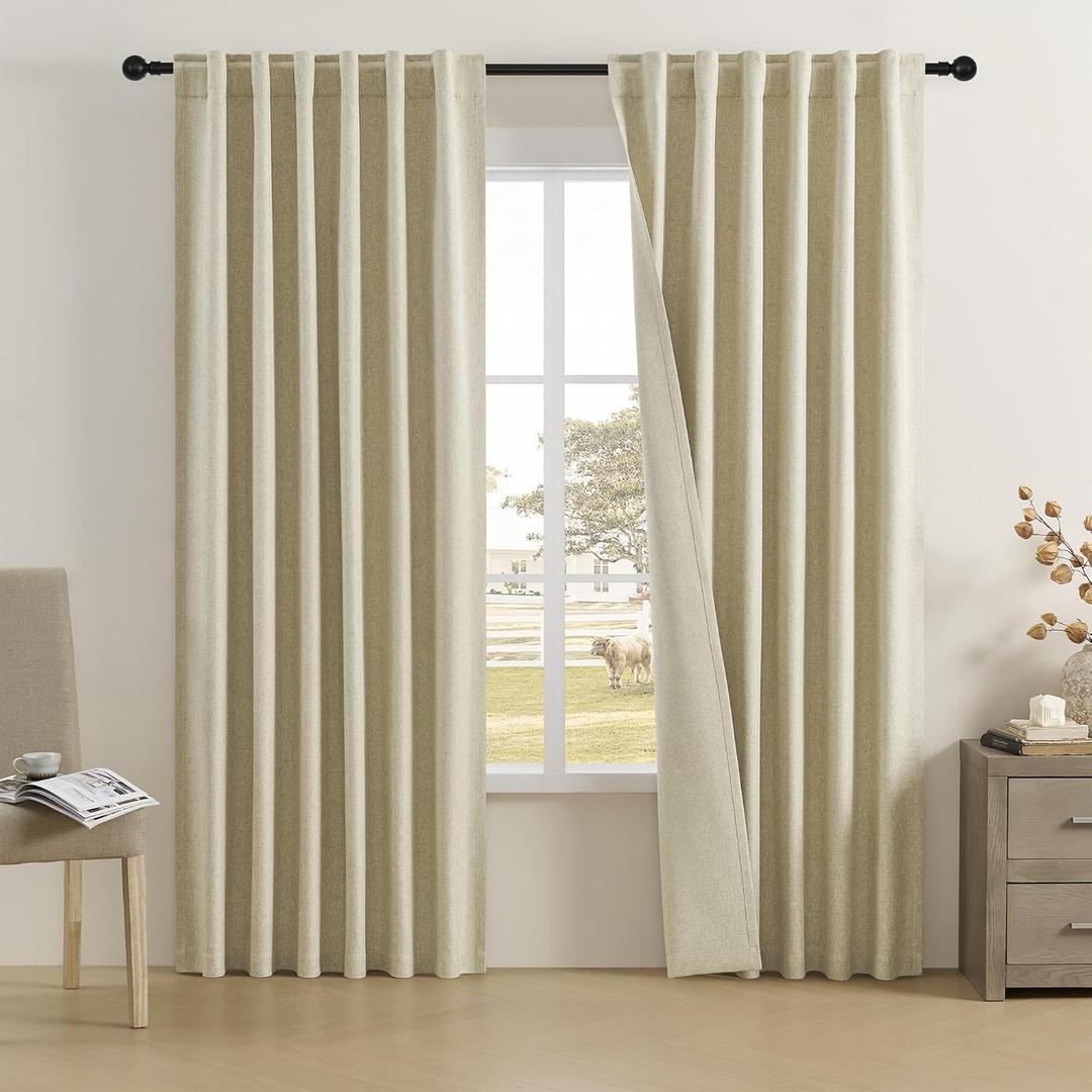 Blackout Curtains 90 Inch Long 2 Panels Set Back Tab Loop Rod Pocket Pinch Pleated Thermal Insulated Room Darkening Curtains for Living Room 50 x 90 Inch Chartreuse Oatmeal