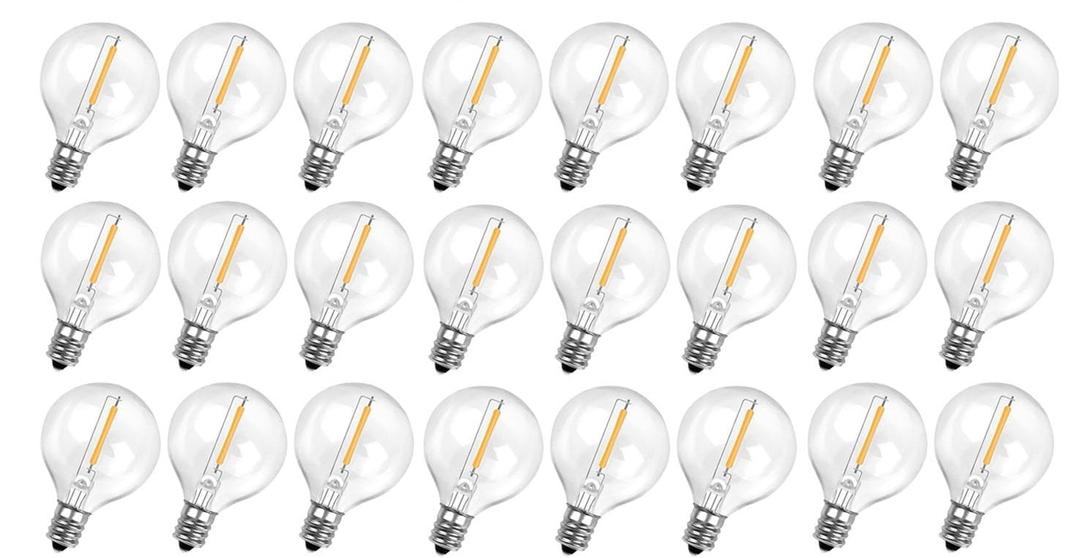 25 Pack G40 LED Replacement Bulbs,120V 0.5W,E12 Base,for Outdoor String Lights-2200K