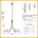 6-Light Sputnik Chandelier Modern Brushed Brass Dining Room Light Fixture Mid Century Gold Chandelier with Milk Glass Hanging Pendant for Kitchen Island Dining Room, Living Room, Bedroom, Foyer