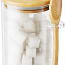 Sugar Jar Glass Salt Container,15 Ounces Clear Airtight Caning with Bamboo Lid and Spoon Scoop, Storage Overnight Oats, Salts, Coffee Bean, Spice, Creamer, Food Organizer, Pack of 1
