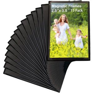 Sooyee 15 Pack Magnet Photo Frame Refrigerator 2.5x3.5, Magnetic Picture Holder, Magnetic Picture Frame Fridge, Black