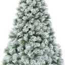 Goplus 6ft Snow Flocked Artificial Christmas Tree, Premium Hinged Pine Tree with Metal Stand, 100% New PVC Material, Unlit Xmas Tree for Indoor and Outdoor