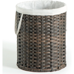 Laundry Basket, Handwoven Rattan Laundry Hamper, No Install Needed, 26.5 Gal (100L) Round Clothes Hamper with Removable Bag & Handles, Foldable Storage Basket for Bedroom（Brown）