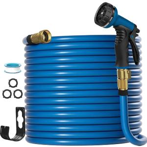 Garden Hose 100FT, Lightweight & Flexible Water Hose with 10-Pattern Spray Nozzle - Kink-Free, Leak-Proof, 3/4" Brass Fittings for Yard, Lawn, Car Washing, Gardening (Blue, Heavy Duty, All-Weather)