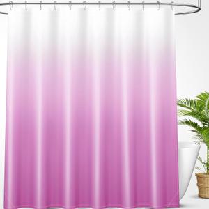 OLANLY Luxury Shower Curtain Set 72x72, Waterproof and Washable, 12 Hooks | Pink and White Ombre, Modern Decorative Bathroom Curtain for Bathtub and Shower, Minimalist Bathroom Decor Accessories
