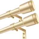 5/8 Diameter Curtain Rods 30-90 Inch, for 30-84 Inch Windows, Adjustable Splicing Gold Curtain Rods for Windows with Brackets, Window Rod Long Small Curtains Rod, 2 Pack