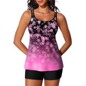 Summer Mae Womens Tankini Swimsuits 2025 Two Piece Bathing Suits Tummy Control Ruched Swim Suits with Shorts Swimwear Blossom Pink 6
